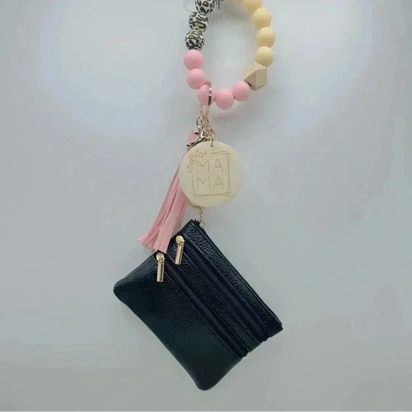 Carmella Black Wristlet Wallet with Mom Keychain tassel - Picture 3 of 6